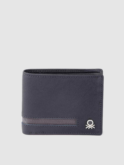 

United Colors of Benetton Men Navy Blue Leather Two Fold Wallet