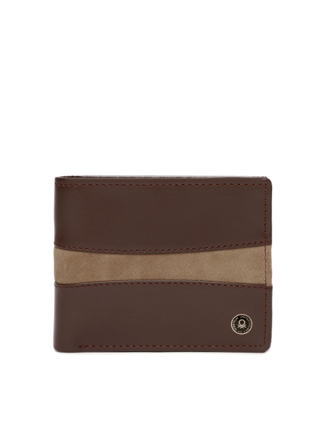 

United Colors of Benetton Men Brown & Beige Textured Leather Two Fold Wallet