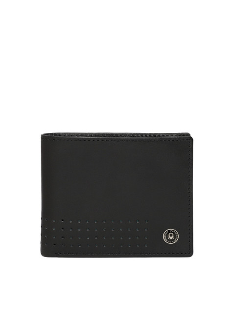 

United Colors of Benetton Men Black Solid Genuine Leather Two Fold Wallet