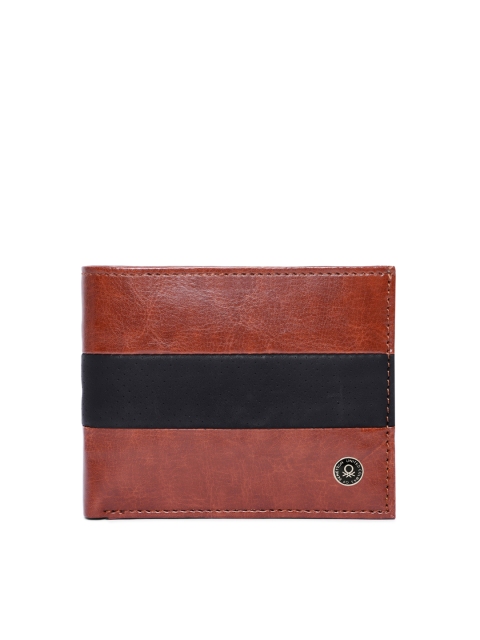 

United Colors of Benetton Men Tan Brown & Black Solid Two Fold Wallet