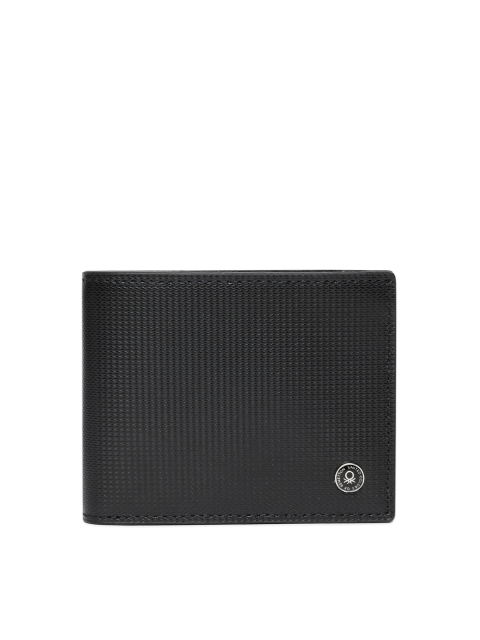

United Colors of Benetton Men Black Textured Genuine Leather Two Fold Wallet