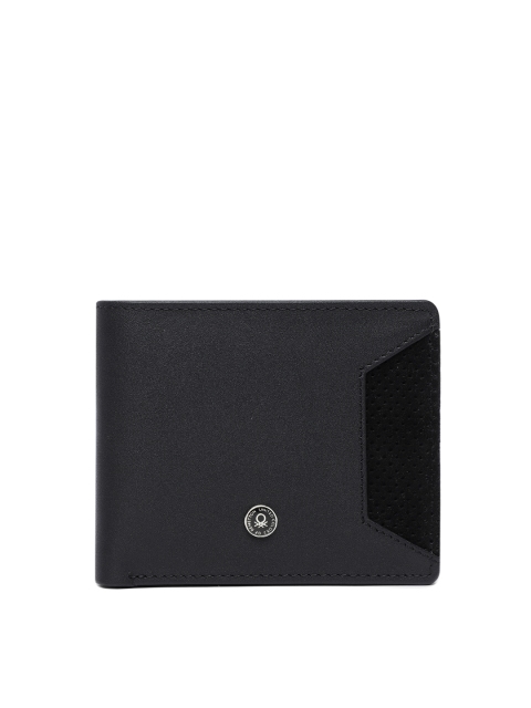 

United Colors of Benetton Men Black Solid Leather Two Fold Wallet
