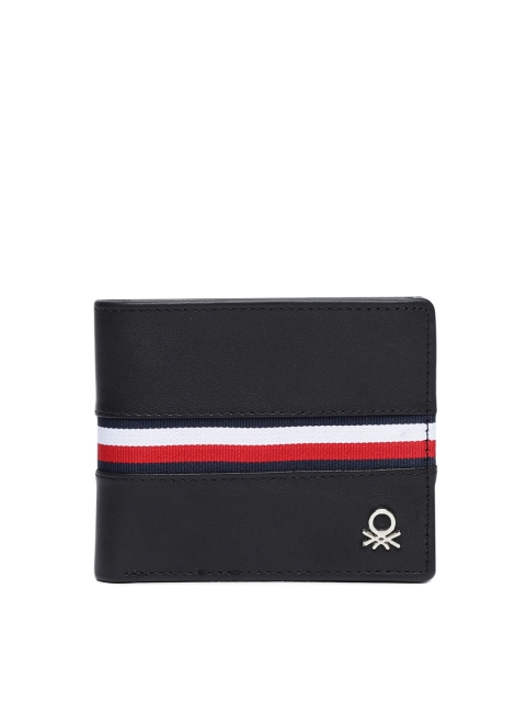 

United Colors of Benetton Men Black Striped Leather Two Fold Wallet
