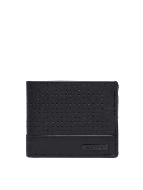 

United Colors of Benetton Men Black Self Design Leather Two Fold Wallet