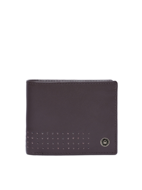 

United Colors of Benetton Men Brown Perforations Genuine Leather Two Fold Wallet