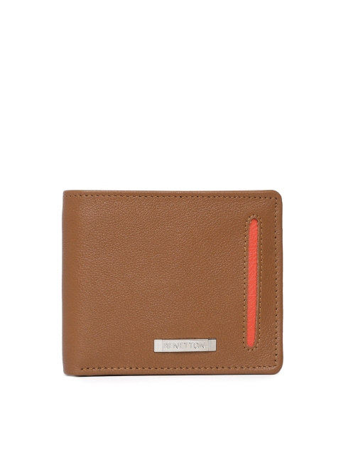

United Colors of Benetton Men Tan Brown Solid Genuine Leather Two Fold Wallet