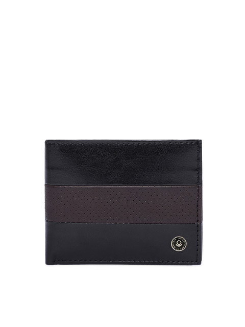 

United Colors of Benetton Men Black & Brown Colourblocked Two Fold Wallet