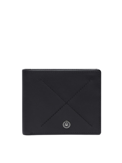 

United Colors of Benetton Men Black Solid Genuine Leather Two Fold Wallet