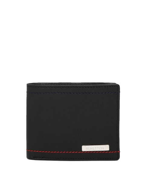 

United Colors of Benetton Men Black Solid Genuine Leather Two Fold Wallet