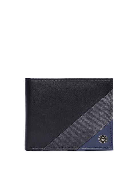 

United Colors of Benetton Men Black & Blue Striped Two Fold Wallet
