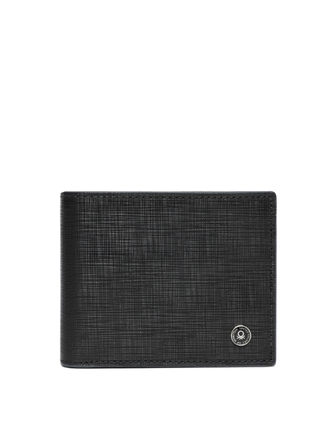 

United Colors of Benetton Men Black Textured Genuine Leather Two Fold Wallet