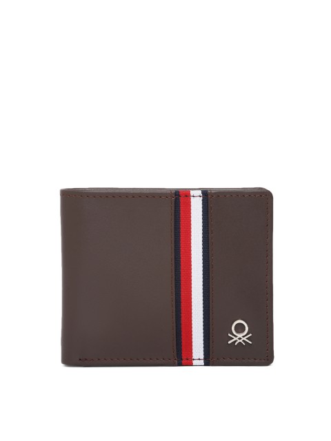 

United Colors of Benetton Men Brown Striped Leather Two Fold Wallet