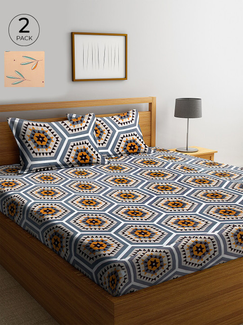 

KLOTTHE Multicoloured Abstract 210 TC Cotton 2 King Bedsheet with 4 Pillow Covers, Multi