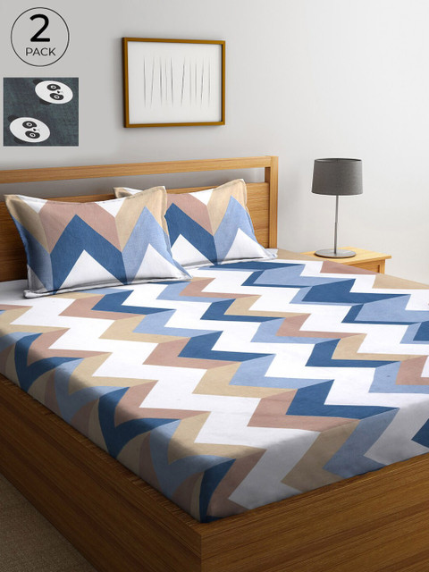 

KLOTTHE Multicoloured Graphic 210 TC Cotton 2 King Bedsheet with 4 Pillow Covers, Multi