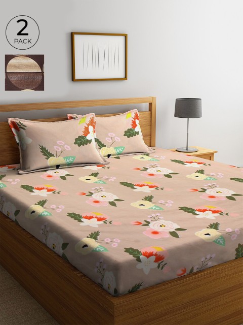 

KLOTTHE Set Of 2 Multicoloured Floral 210 TC Cotton King Bedsheets with 4 Pillow Covers, Multi