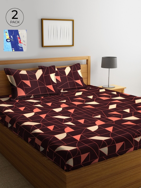

KLOTTHE Pack of 2 Brown & Pink 210 TC Cotton King Bedsheets with 4 Pillow Covers