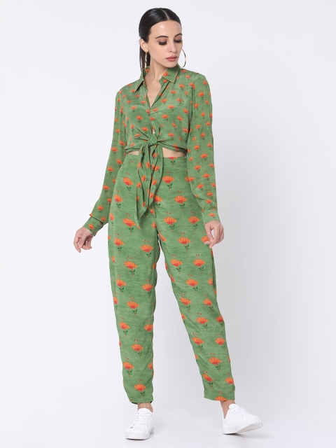 

Masaba Women Green & Orange Floral Printed Co-Ords