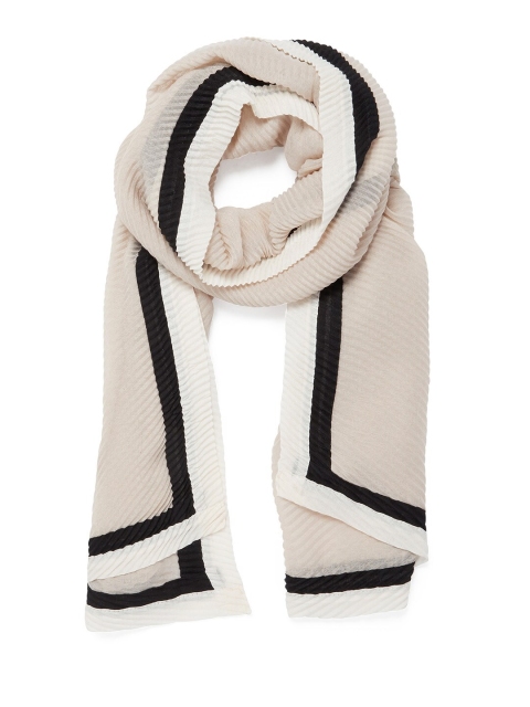 

Forever New Women Cream-Coloured & Black Solid Pleated Scarf