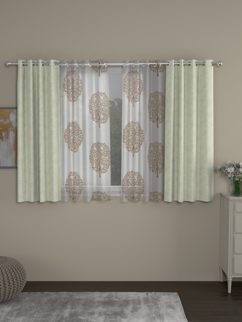 

ROSARA HOME Off-White & Beige Set of 4 Regular and Sheer Window Curtains
