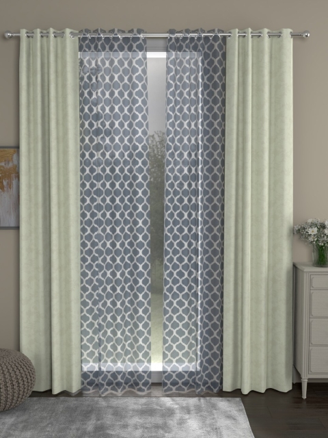 

ROSARA HOME Green & Grey Set of 4 Door Curtains