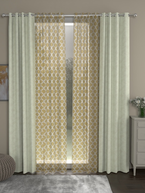 

ROSARA HOME Cream-Coloured & Beige Set of 4 Regular & Sheer Door Curtains