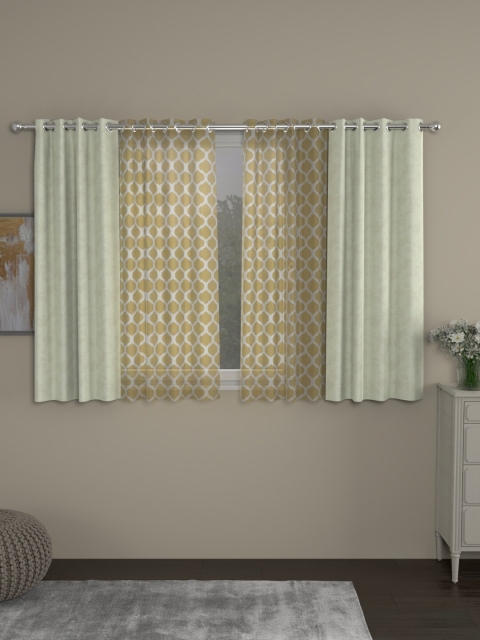 

ROSARA HOME Off-White & Beige Jacquard Set of 4 Regular and Sheer Window Curtains