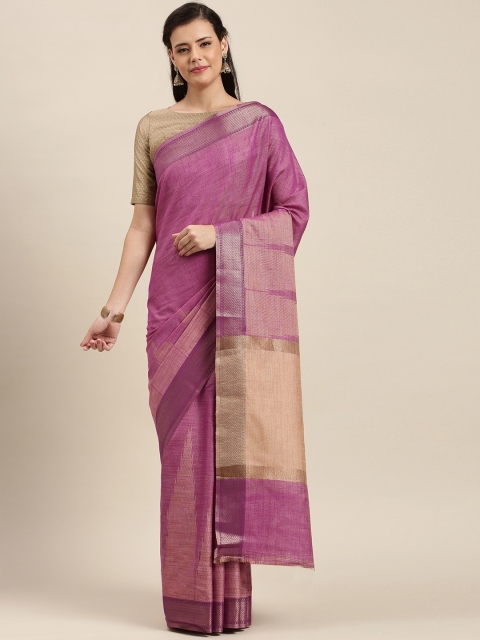

aamna Violet & Cream-Coloured Cotton Blend Woven Design Tussar Saree