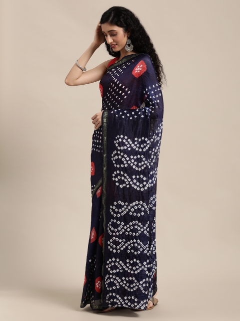 

Mitera Navy Blue & White Bandhani Art Silk Bandhani Saree