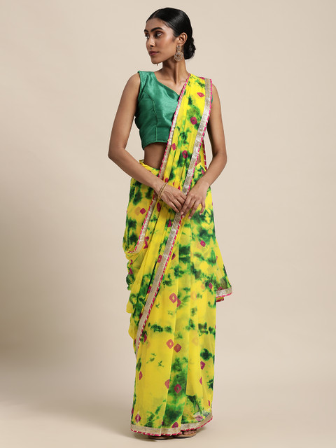 

Mitera Yellow & Green Bandhani Saree
