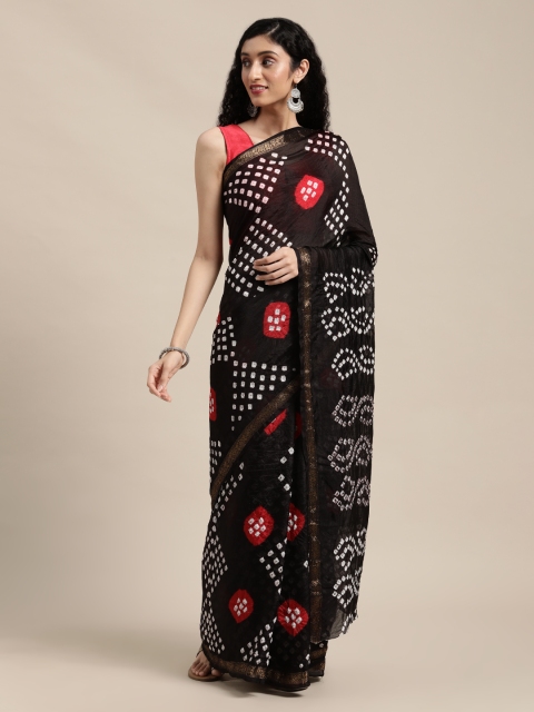

Mitera Black & White Bandhani Art Silk Bandhani Saree