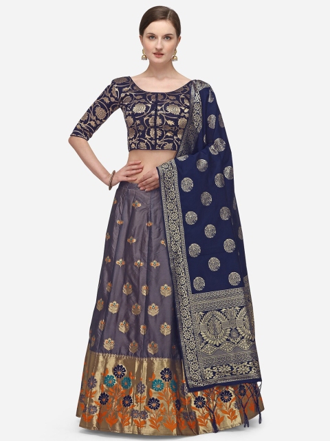 

JATRIQQ Grey & Blue Woven Design Semi-Stitched Lehenga & Unstitched Blouse with Dupatta