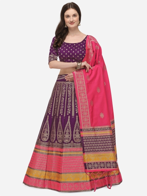 

JATRIQQ Purple & Pink Woven Design Semi-Stitched Lehenga & Unstitched Blouse with Dupatta