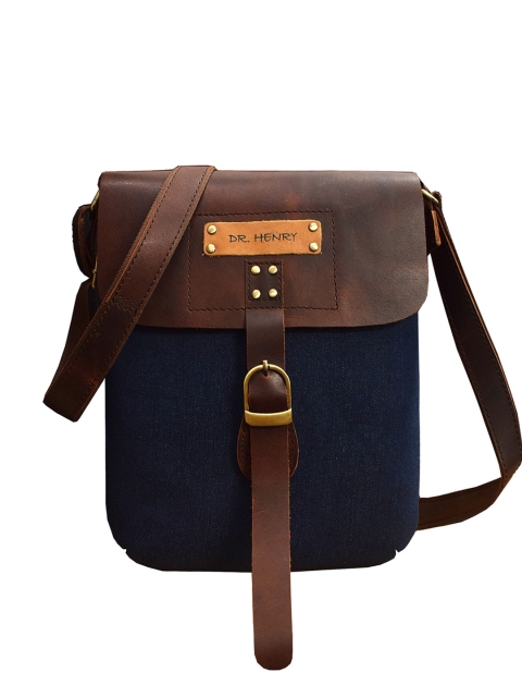 

DR. HENRY Unisex Brown & Navy Blue Colourblocked Genuine Leather Messenger Bag