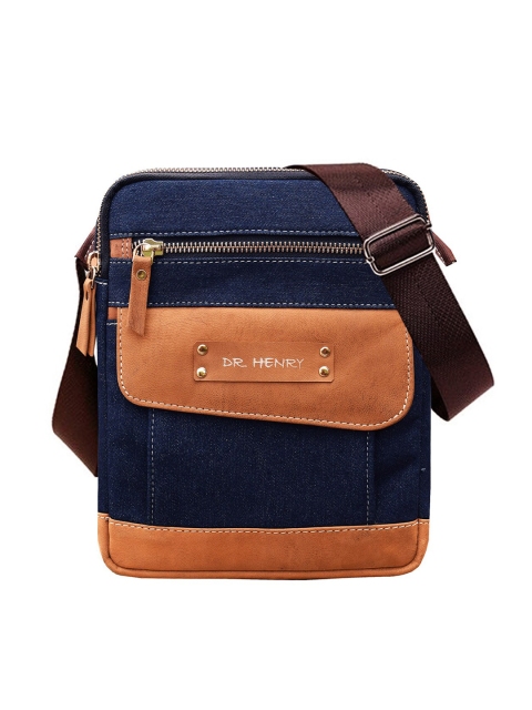 

DR. HENRY Unisex Tan Brown & Navy Blue Solid Denim Messenger Bag