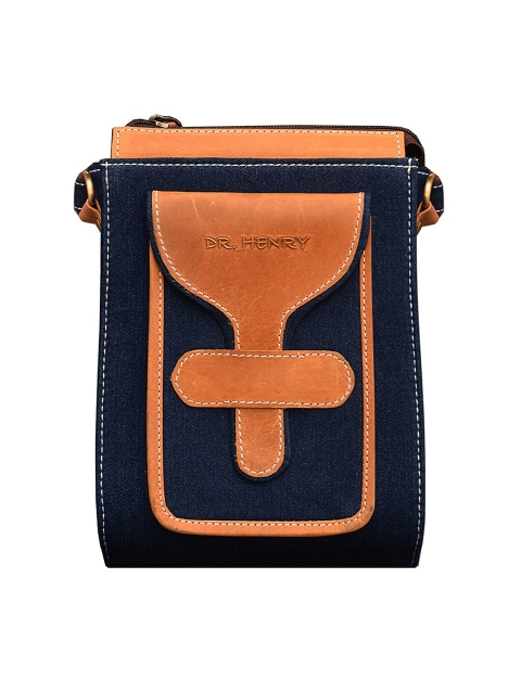 

DR. HENRY Unisex Tan & Navy Blue Colourblocked Messenger Bag