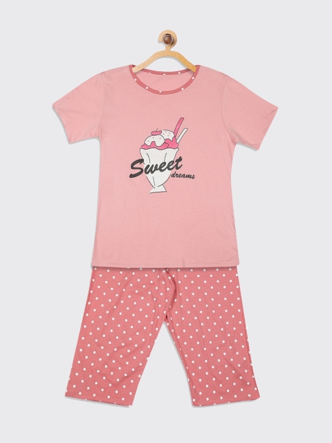 

Kanvin Girls Pink & White Printed Night suit