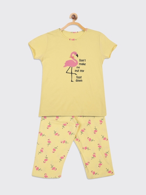 

Kanvin Girls Yellow & Pink Printed Night suit