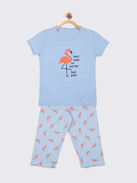 

Kanvin Girls Blue & Orange Printed Night suit