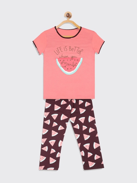 

Kanvin Girls Pink & Brown Printed Night suit