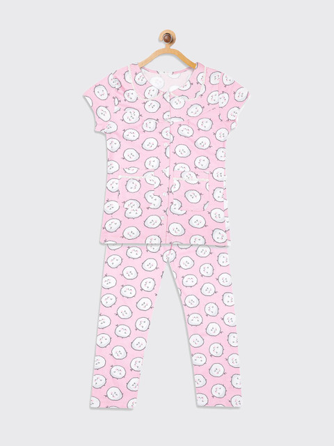 

Kanvin Girls Pink & White Printed Night suit