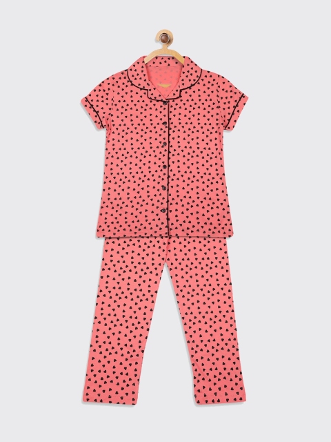 

Kanvin Girls Peach-Coloured & Black Printed Night suit