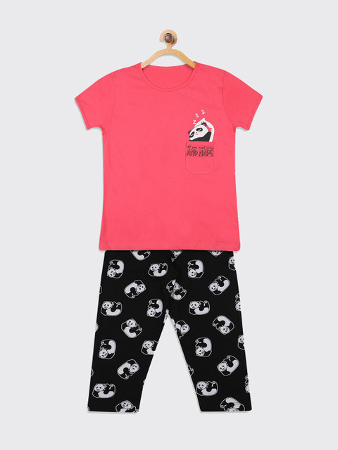

Kanvin Girls Fuchsia & Black Printed Night suit