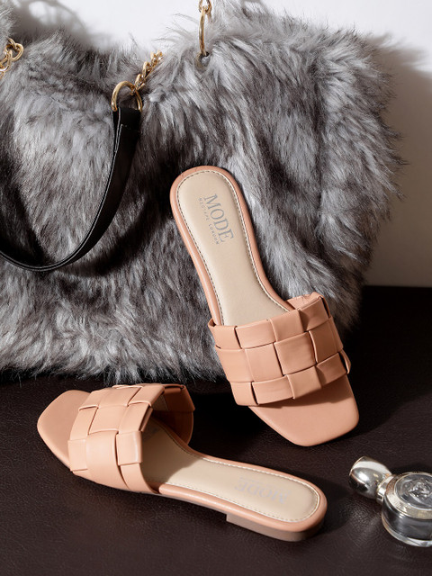 

Mode by Red Tape Women Tan Brown Basket Weave Open Toe Flats