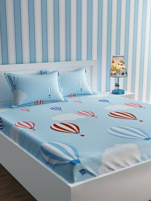 

URBAN DREAM Blue & Red Balloon Printed 210 TC Cotton 1 Queen Bedsheet with 2 Pillow Covers
