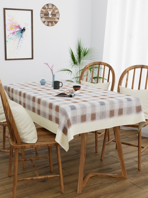

Clasiko Beige & White Geometric 4-Seater PVC Table Cover