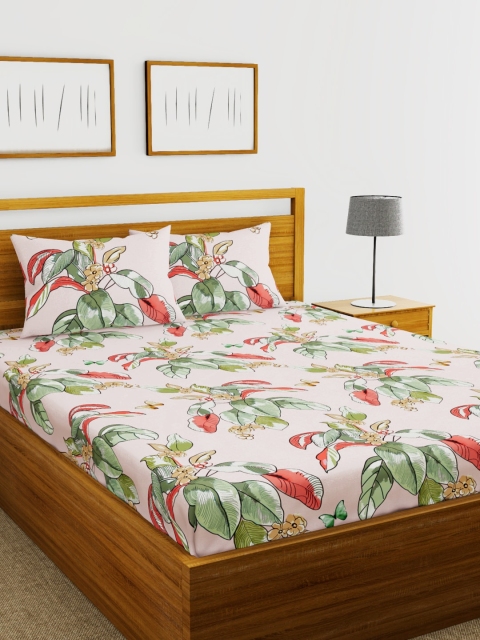 

BIANCA Pink & Red Floral 152 TC Polyester 1 King Bedsheet with 2 Pillow Covers