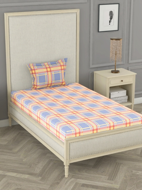 

BIANCA Blue & Yellow Geometric 144 TC Cotton 1 Single Bedsheet with 1 Pillow Covers