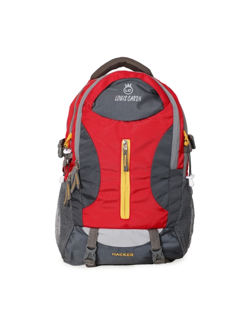 

LOUIS CARON Unisex Red & Grey Colourblocked Backpacks with Reflective Strip