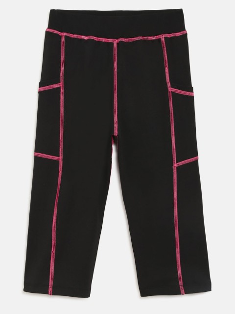 

CHIMPRALA Girls Black & Pink Solid Regular Fit Capris