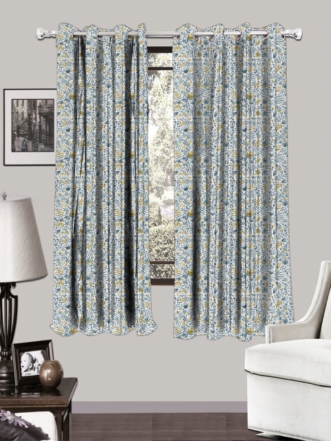 

HOUZZCODE White & Olive Green Set of 2 Room Darkening Window Curtains